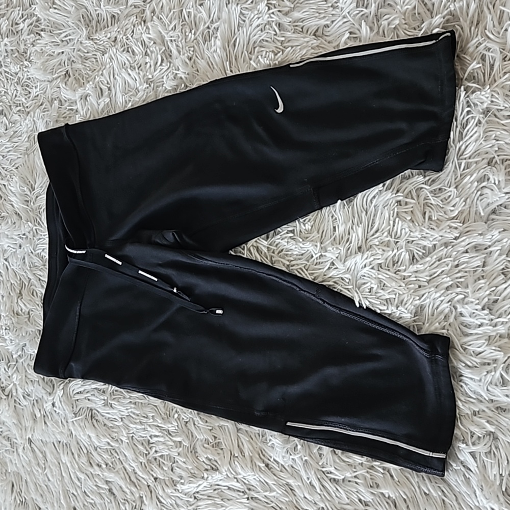 Nike Dry Fit Cropped Leggings Black Womens Small Back Zipper Pocket Drawstring